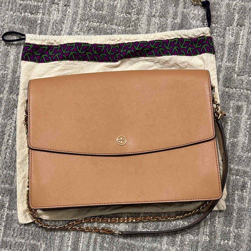 Tory Burch Pebbled Leather Convertible Crossbody in Tan